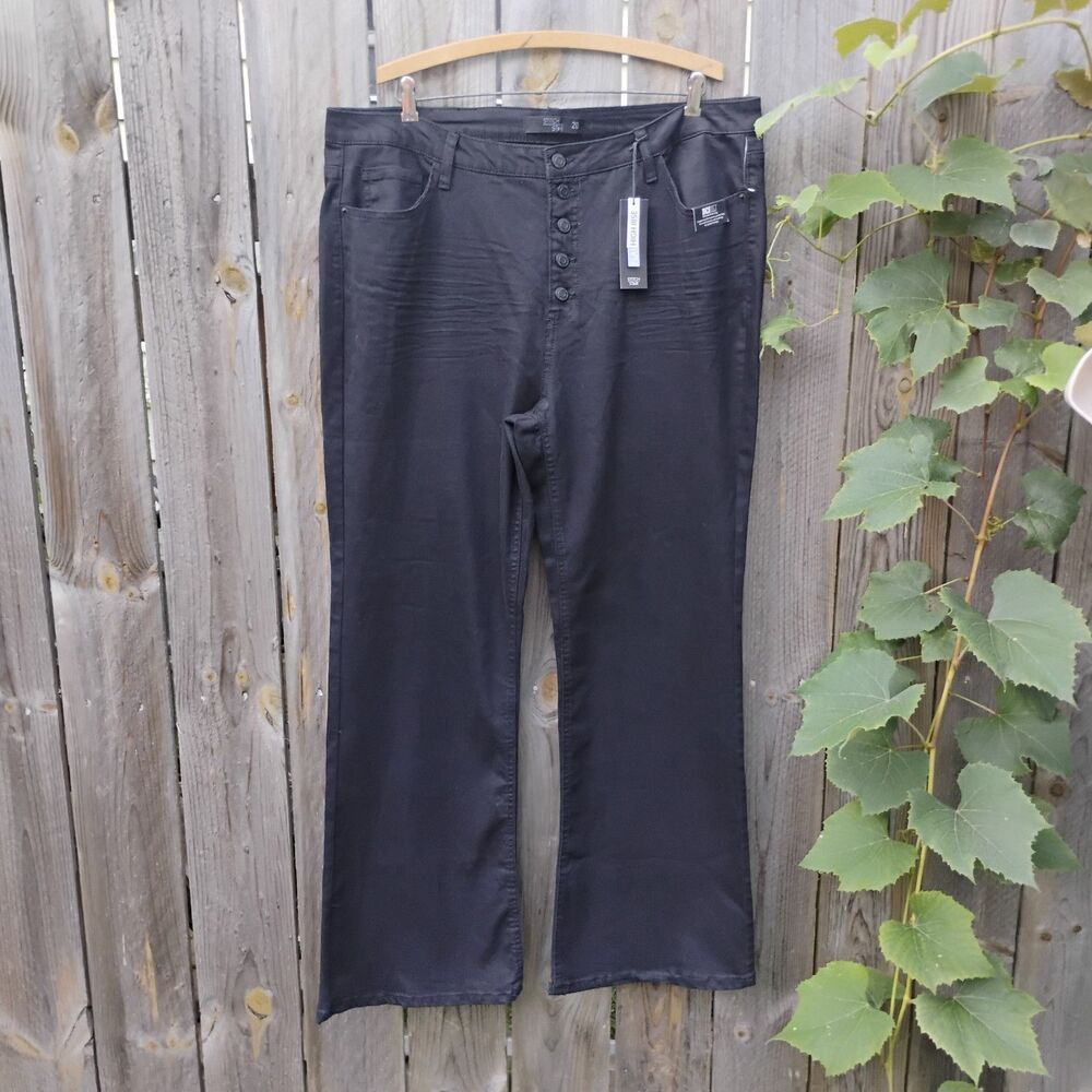 ​Stitch Star Black Flare Jeans Womens Size 20 High Rise Button Fly NWT Stretch